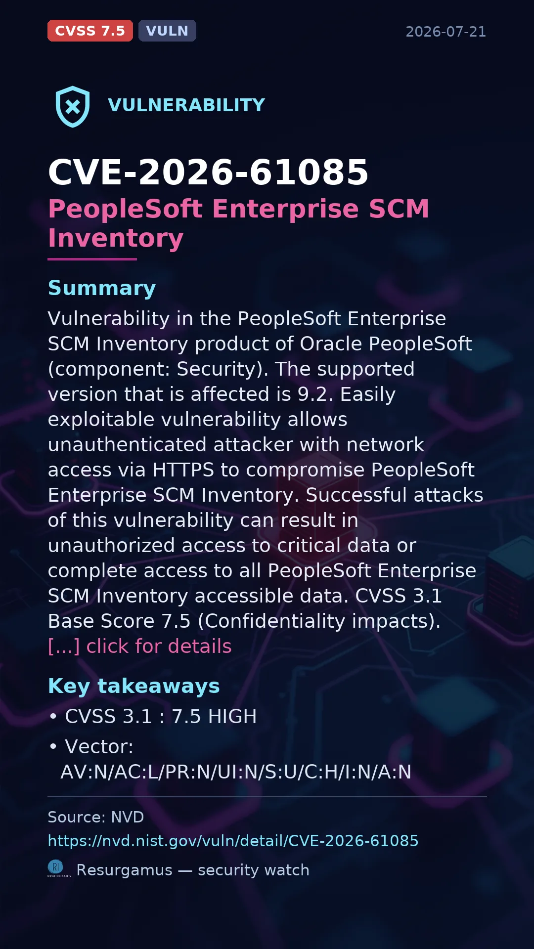 CVE-2026-61085 PeopleSoft Enterprise SCM Inventory Vulnerability
