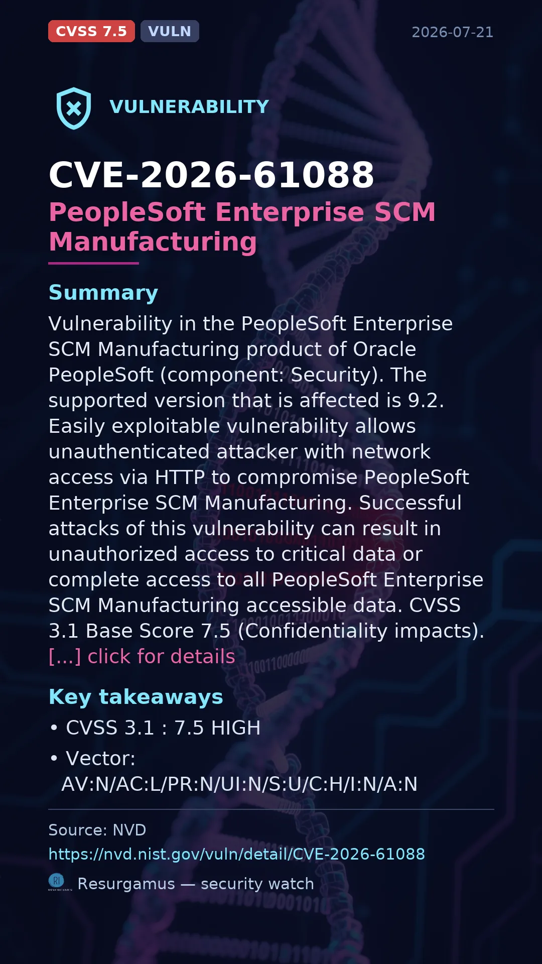 CVE-2026-61088 PeopleSoft Enterprise SCM Manufacturing Vulnerability