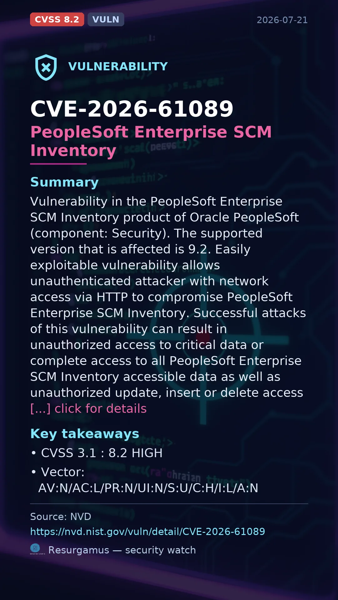 CVE-2026-61089 PeopleSoft Enterprise SCM Inventory Vulnerability