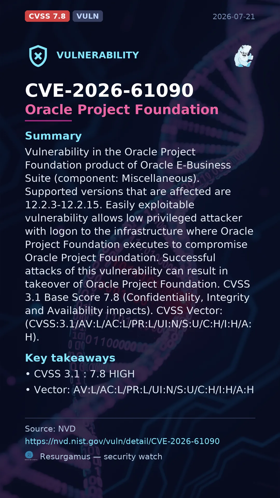 CVE-2026-61090 Oracle Project Foundation Vulnerability