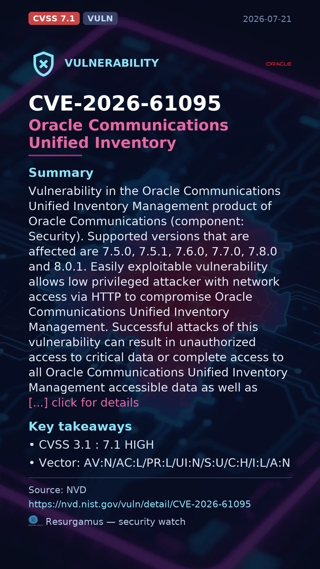 CVE-2026-61095 Oracle Communications Unified Inventory  Vulnerability