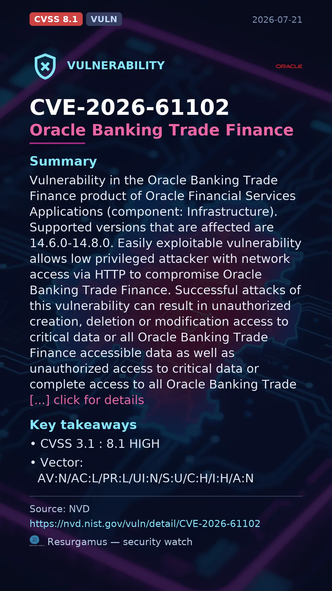 CVE-2026-61102 Oracle Banking Trade Finance Vulnerability
