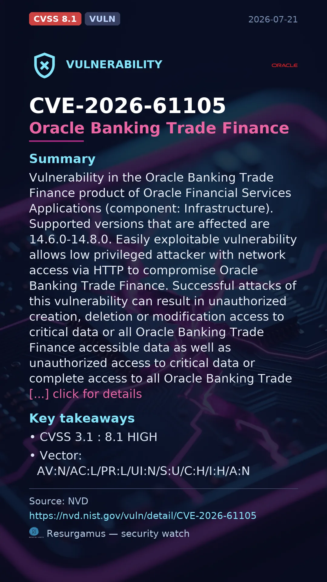 CVE-2026-61105 Oracle Banking Trade Finance Vulnerability