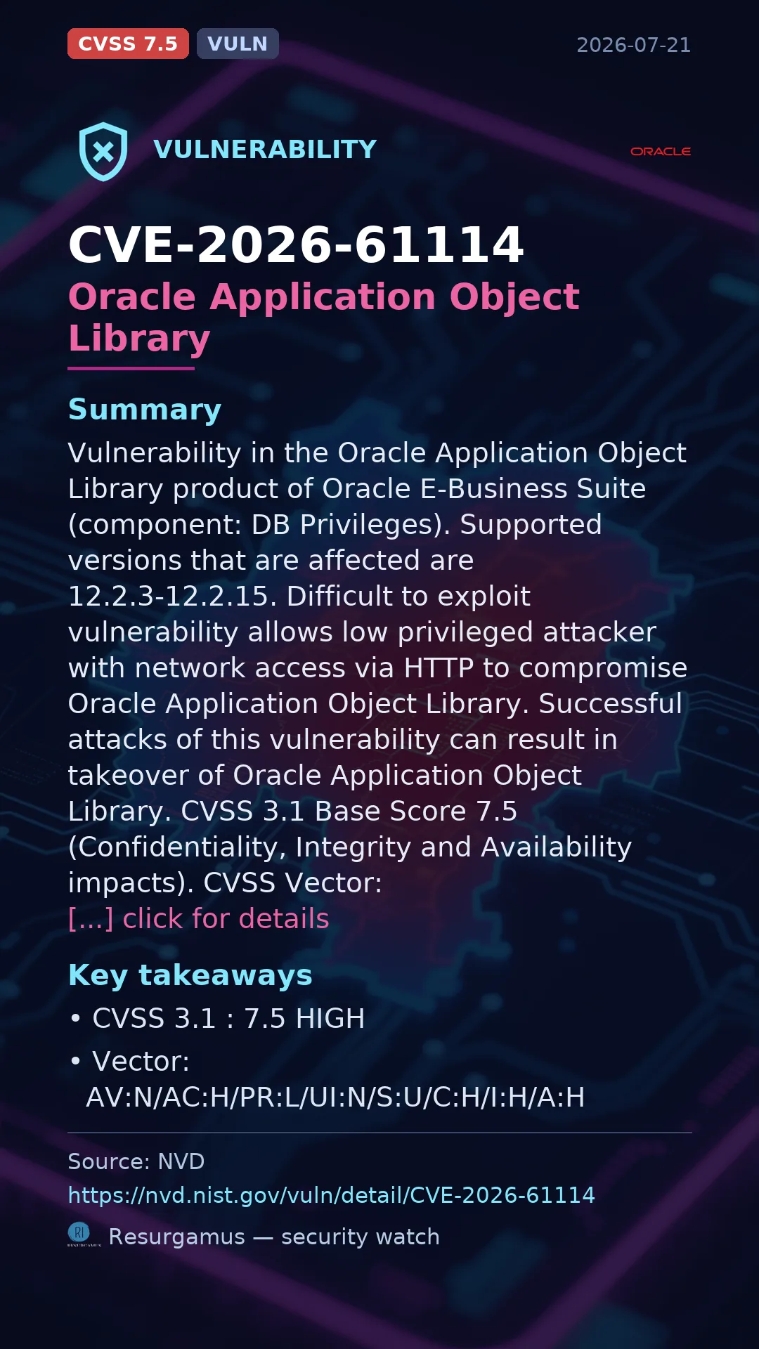 CVE-2026-61114 Oracle Application Object Library Vulnerability