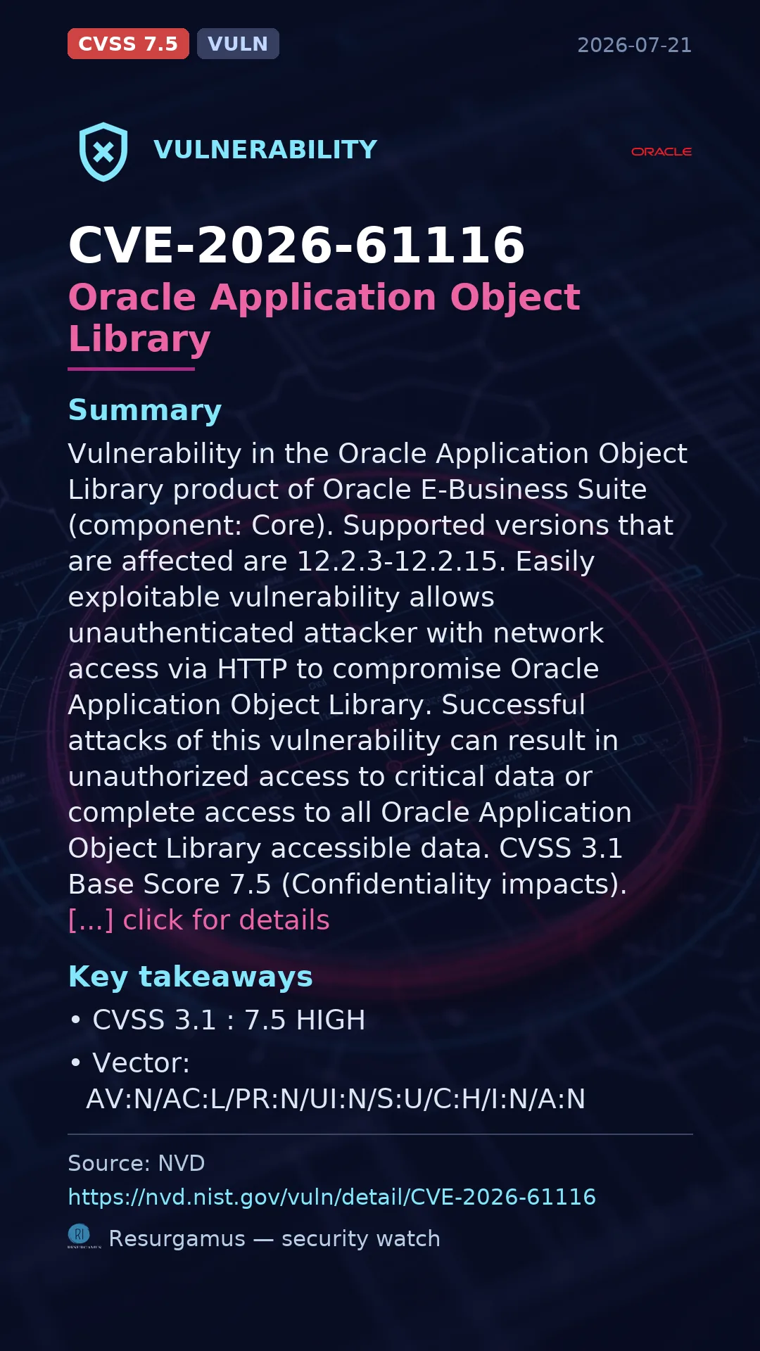 CVE-2026-61116 Oracle Application Object Library Vulnerability
