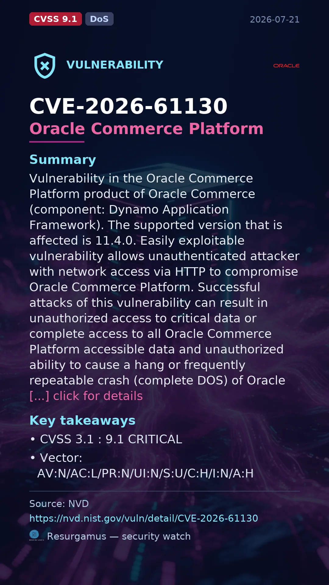 CVE-2026-61130 Oracle Commerce Platform Vulnerability
