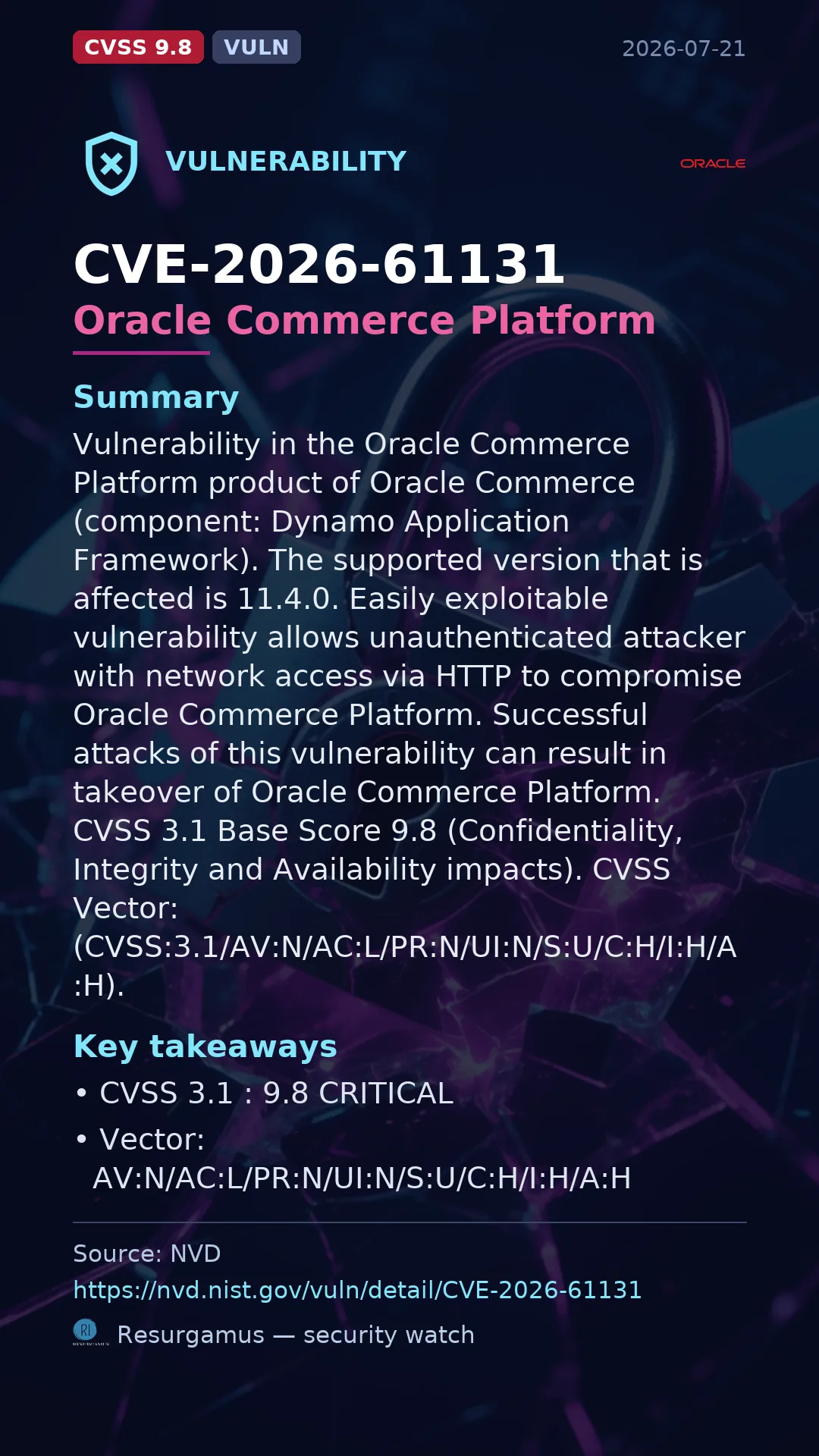 CVE-2026-61131 Oracle Commerce Platform Vulnerability