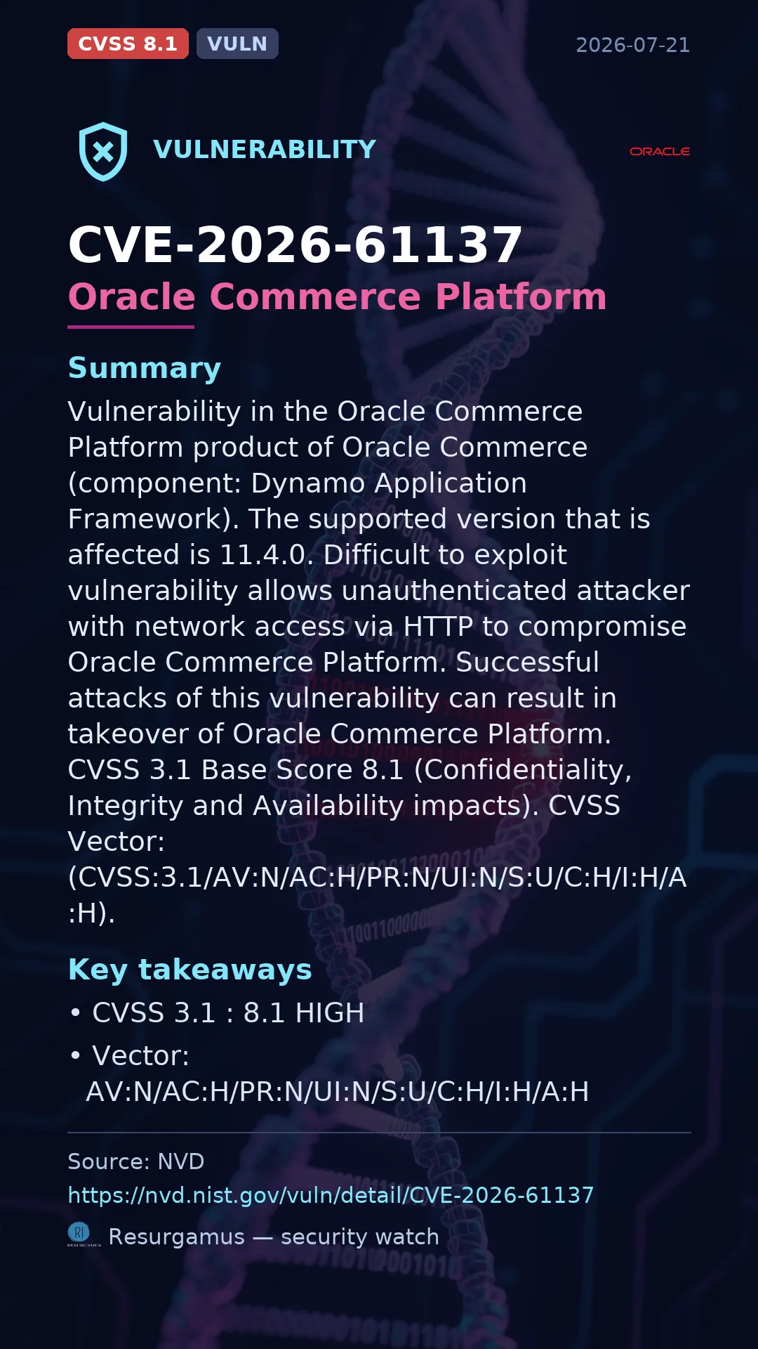 CVE-2026-61137 Oracle Commerce Platform Vulnerability