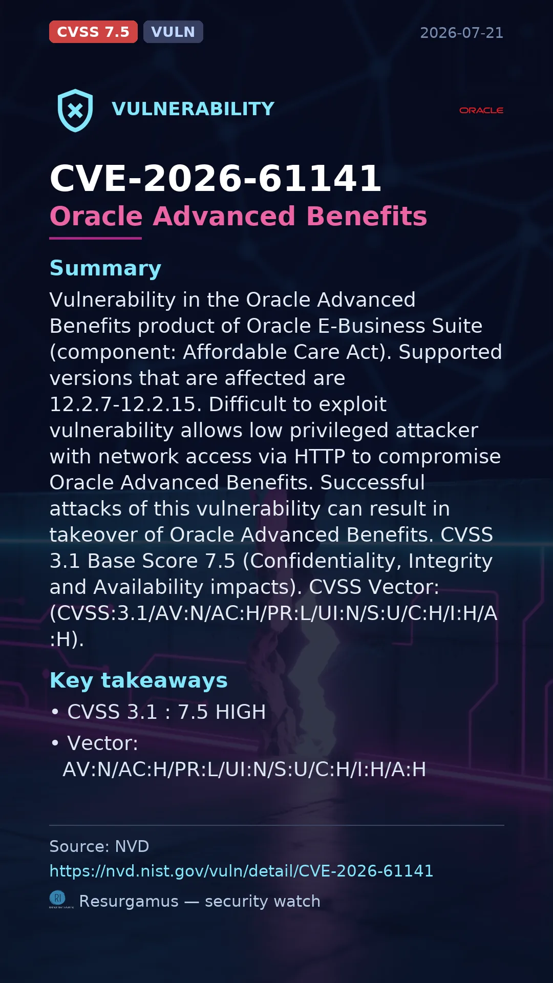 CVE-2026-61141 Oracle Advanced Benefits Vulnerability