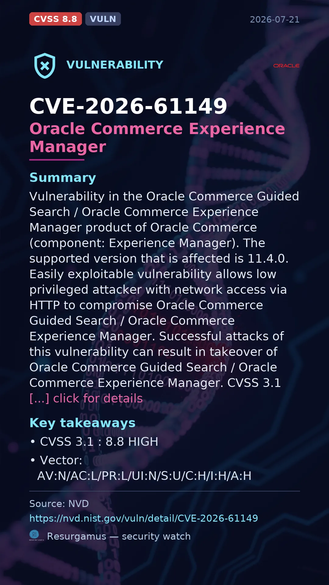 CVE-2026-61149 Oracle Commerce Experience Manager Vulnerability
