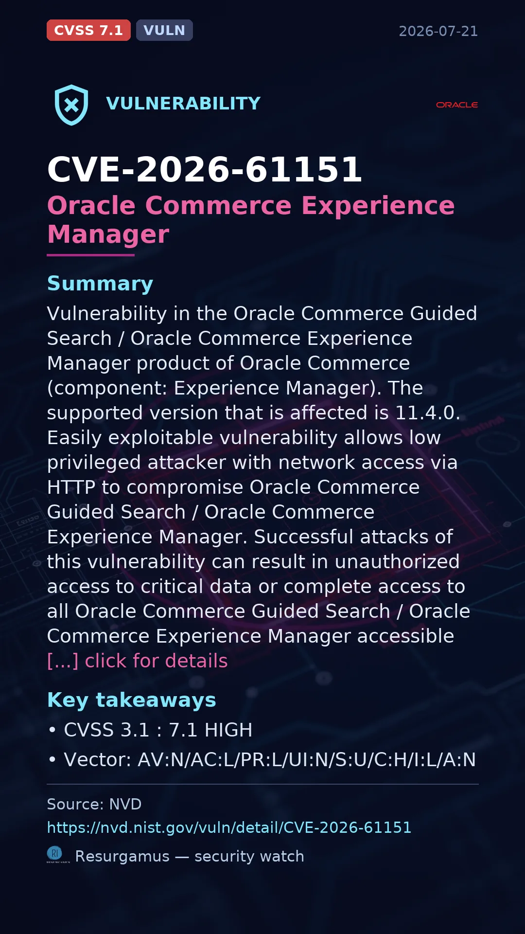 CVE-2026-61151 Oracle Commerce Experience Manager Vulnerability