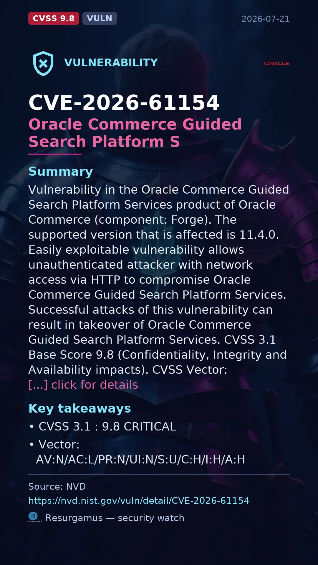 CVE-2026-61154 Oracle Commerce Guided Search Platform S Vulnerability