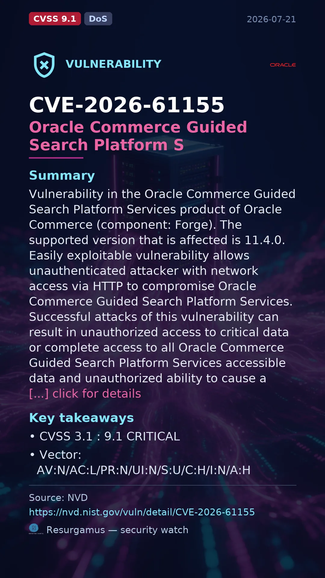 CVE-2026-61155 Oracle Commerce Guided Search Platform S Vulnerability