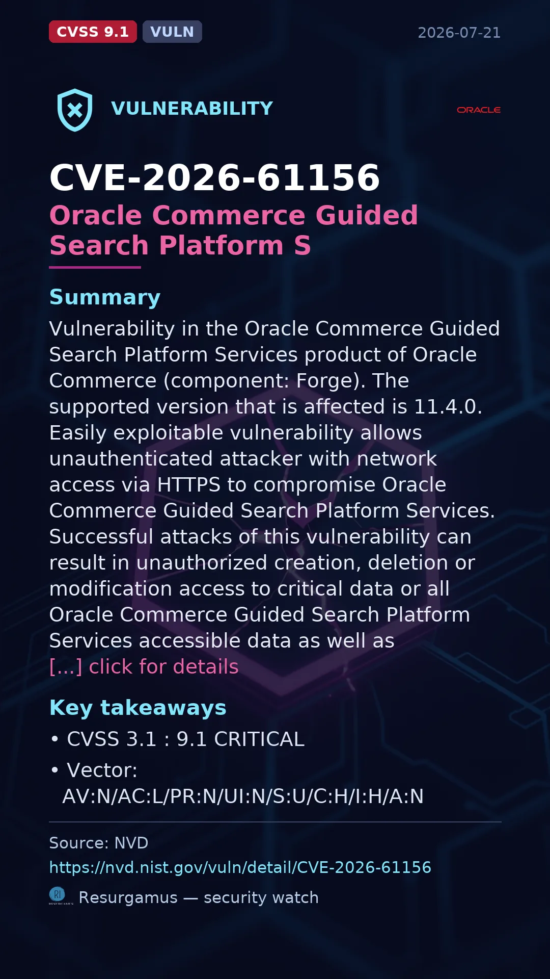 CVE-2026-61156 Oracle Commerce Guided Search Platform S Vulnerability