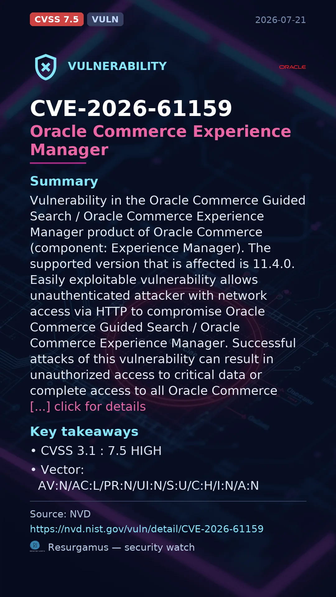 CVE-2026-61159 Oracle Commerce Experience Manager Vulnerability