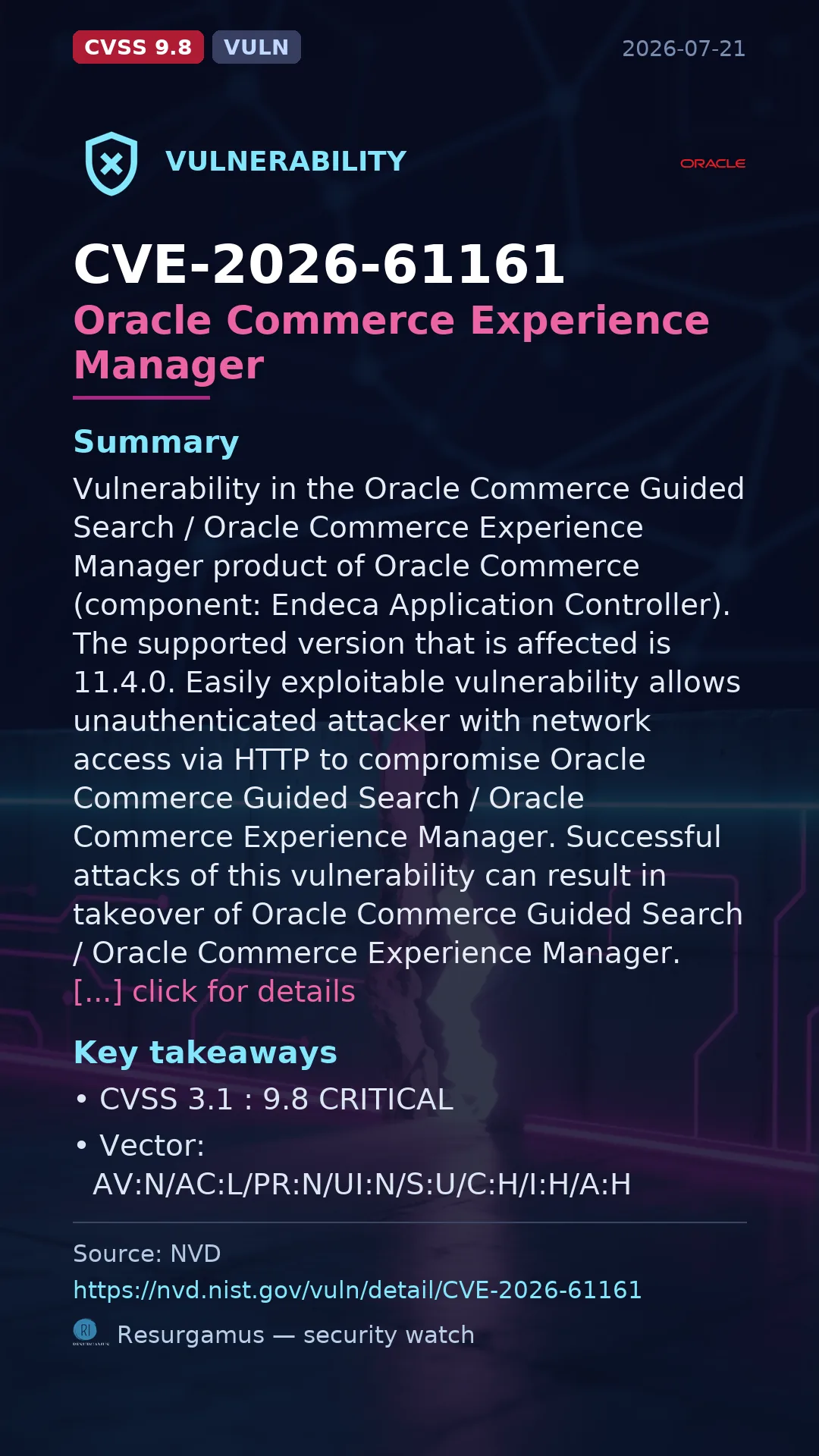 CVE-2026-61161 Oracle Commerce Experience Manager Vulnerability