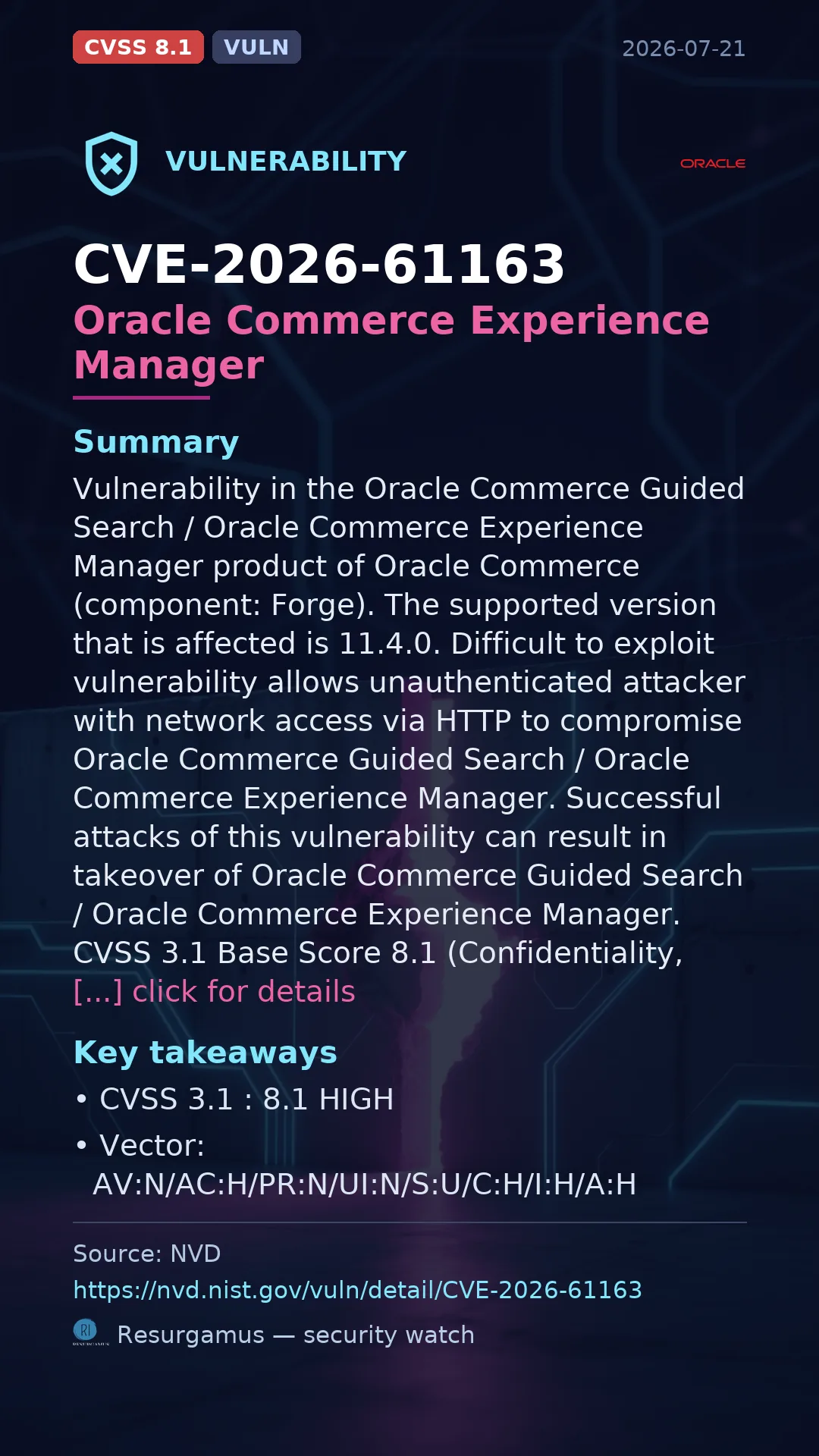 CVE-2026-61163 Oracle Commerce Experience Manager Vulnerability
