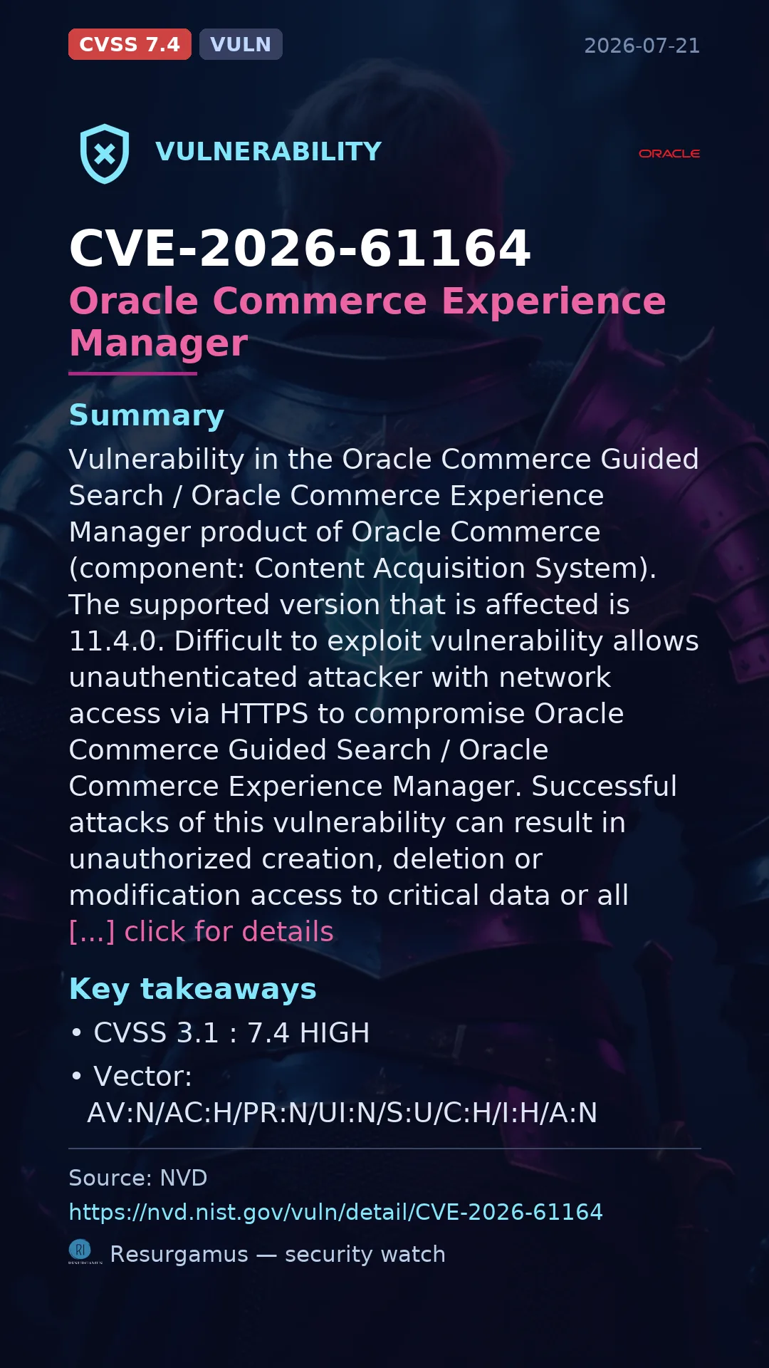 CVE-2026-61164 Oracle Commerce Experience Manager Vulnerability