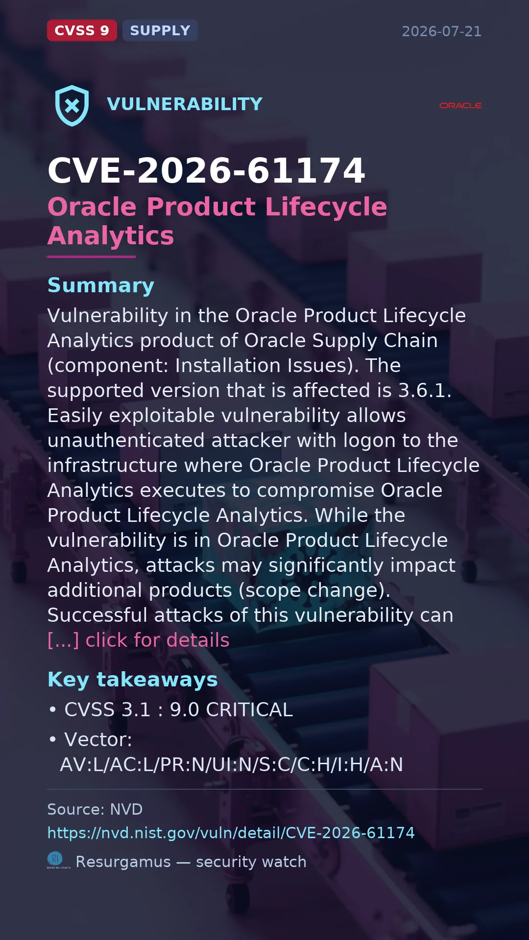 CVE-2026-61174 Oracle Product Lifecycle Analytics Vulnerability