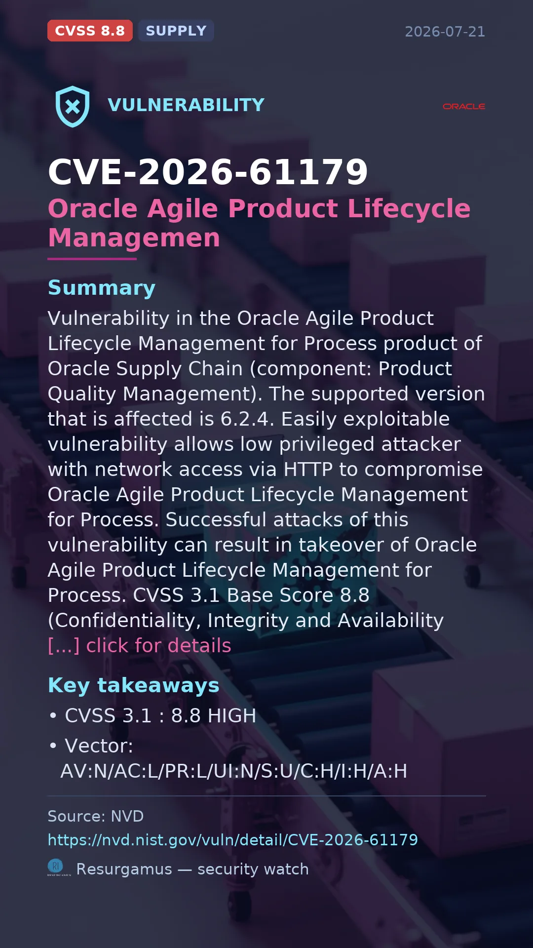 CVE-2026-61179 Oracle Agile Product Lifecycle Managemen Vulnerability