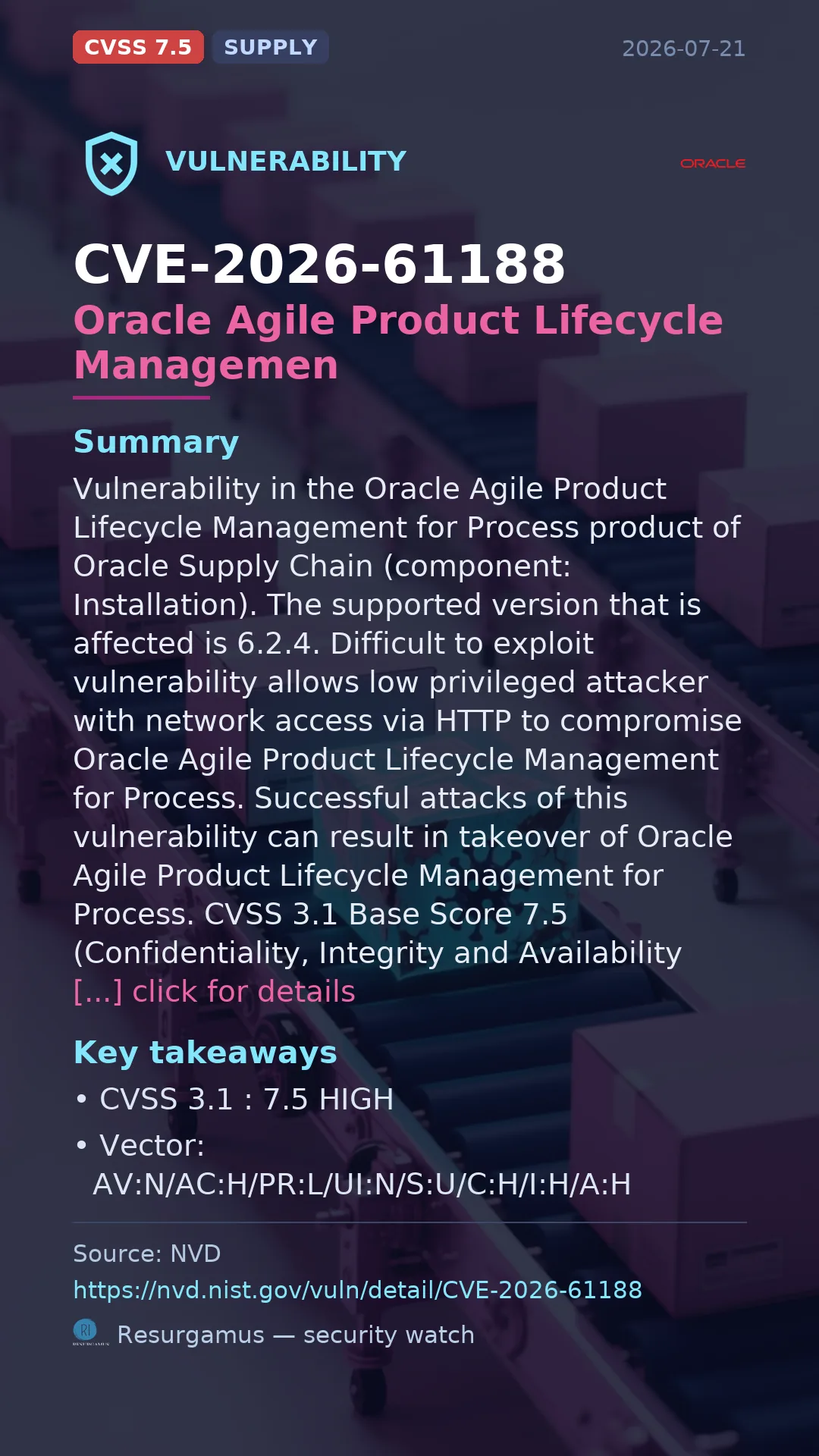 CVE-2026-61188 Oracle Agile Product Lifecycle Managemen Vulnerability