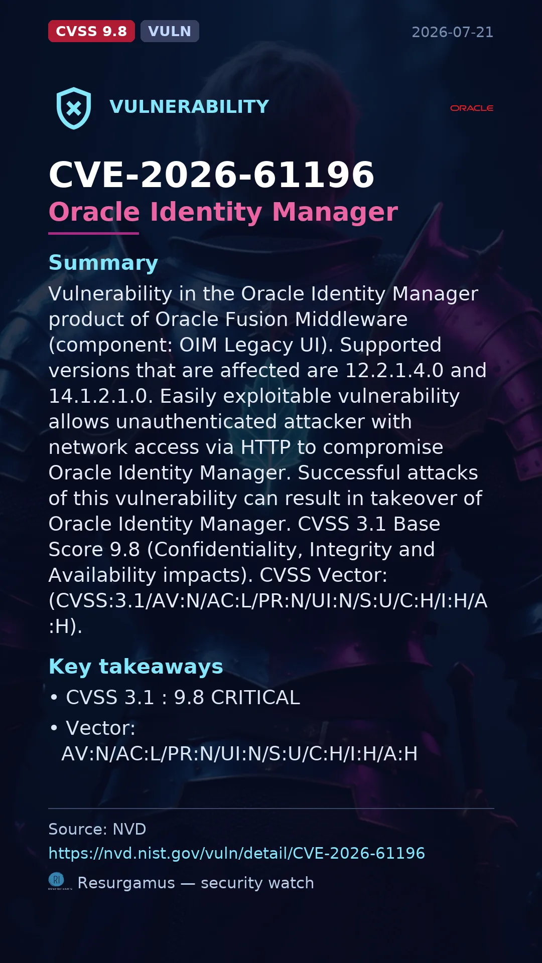 CVE-2026-61196 Oracle Identity Manager Vulnerability