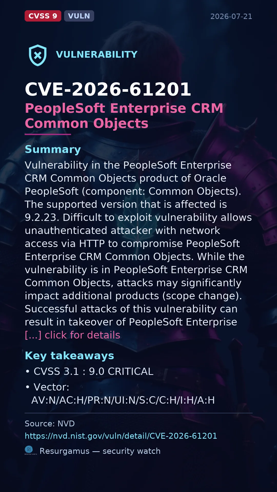 CVE-2026-61201 PeopleSoft Enterprise CRM Common Objects Vulnerability