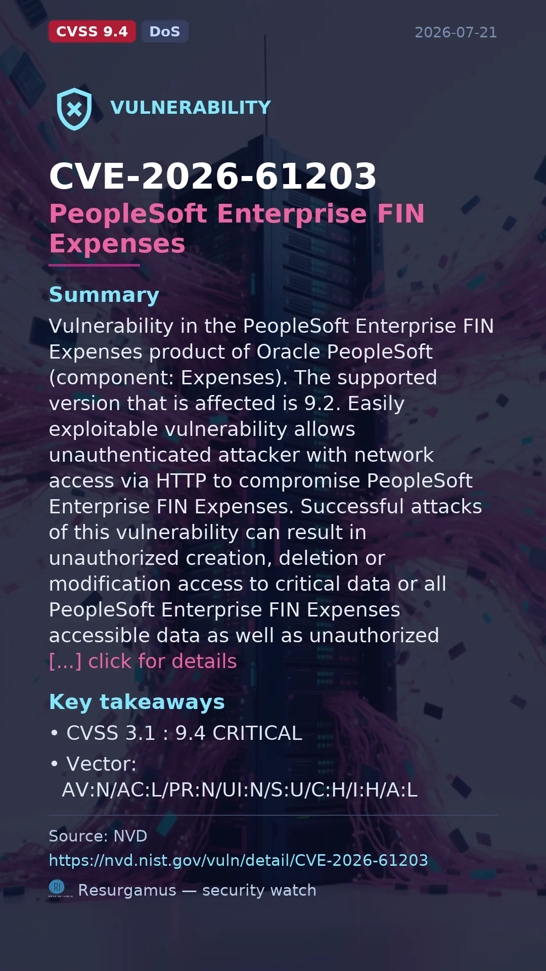 CVE-2026-61203 PeopleSoft Enterprise FIN Expenses Vulnerability