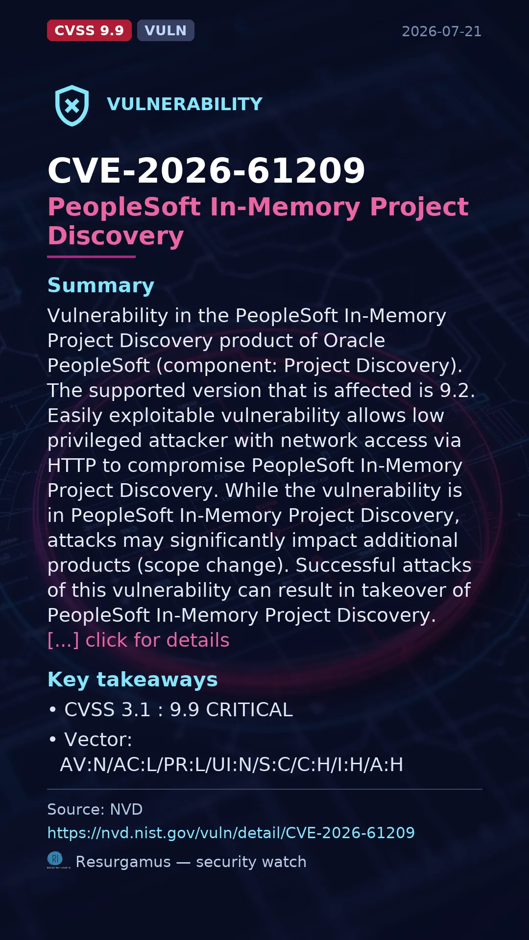 CVE-2026-61209 PeopleSoft In-Memory Project Discovery Vulnerability