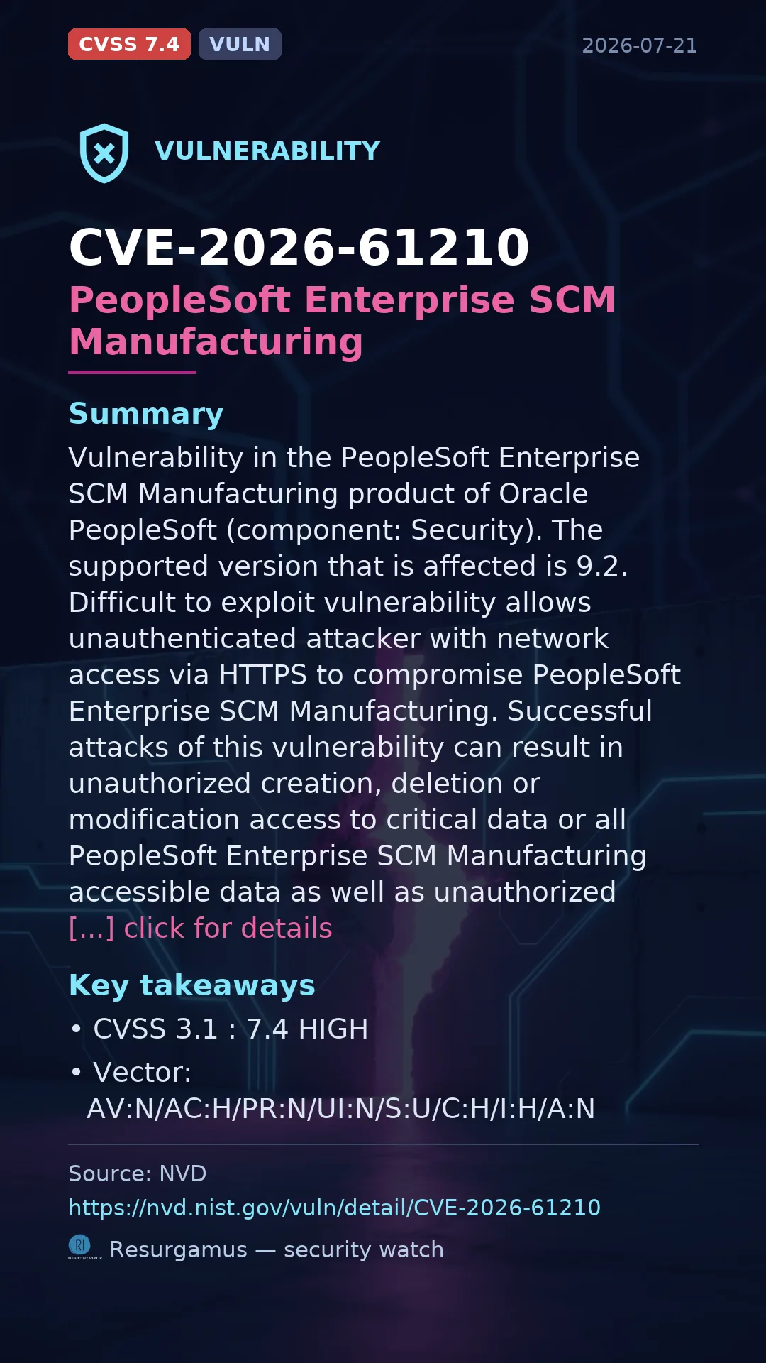 CVE-2026-61210 PeopleSoft Enterprise SCM Manufacturing Vulnerability