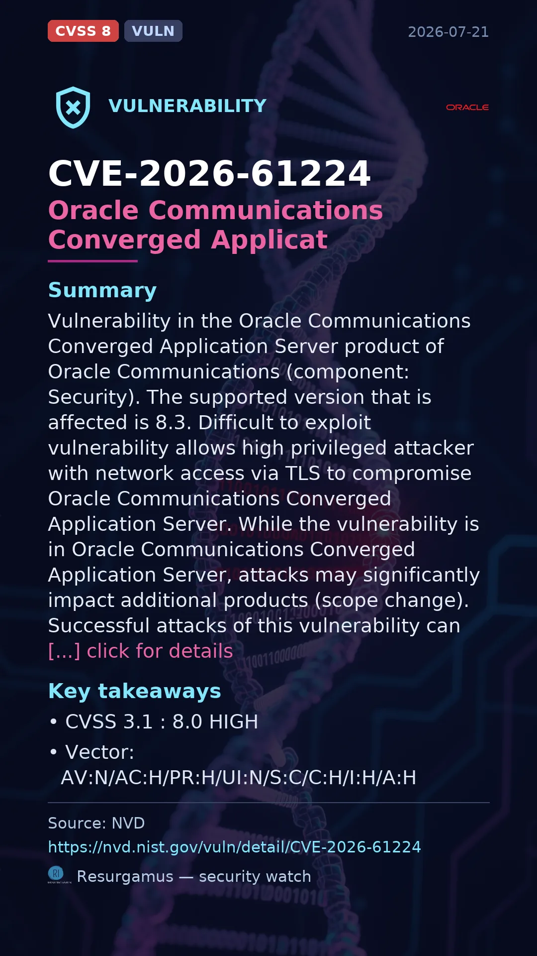 CVE-2026-61224 Oracle Communications Converged Applicat Vulnerability
