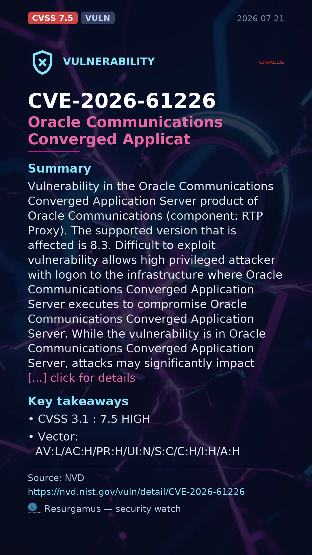 CVE-2026-61226 Oracle Communications Converged Applicat Vulnerability