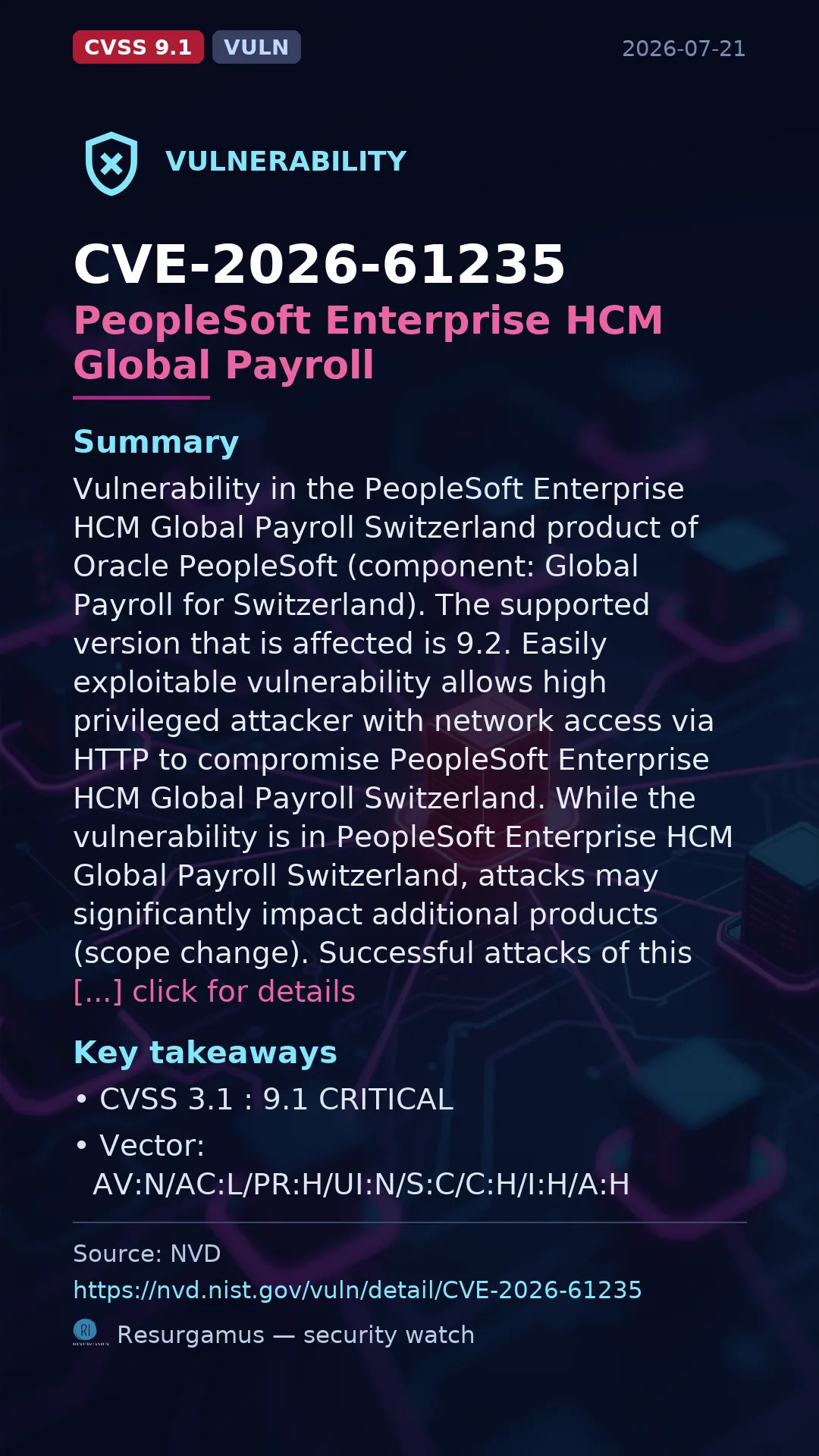 CVE-2026-61235 PeopleSoft Enterprise HCM Global Payroll Vulnerability