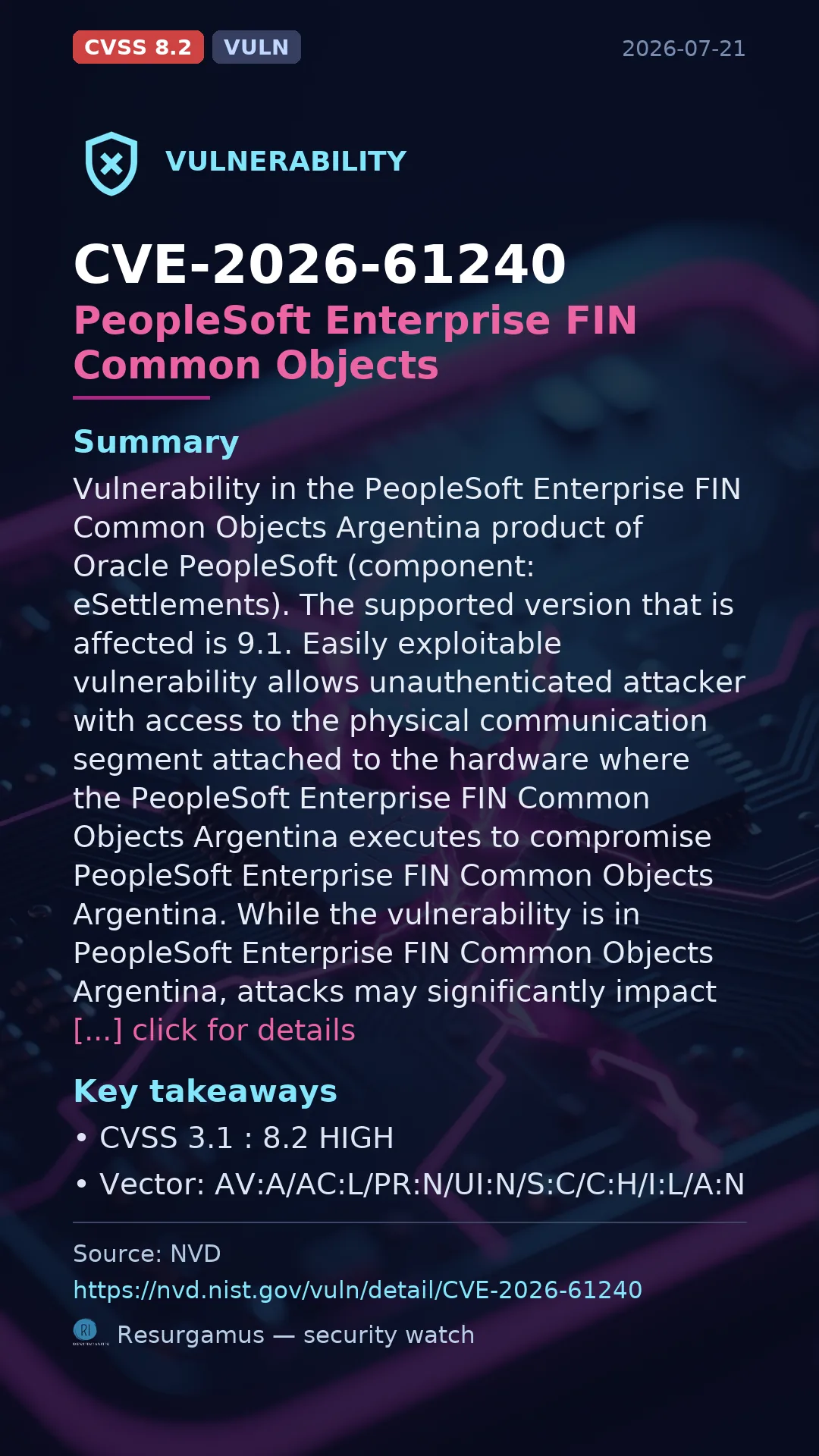 CVE-2026-61240 PeopleSoft Enterprise FIN Common Objects Vulnerability