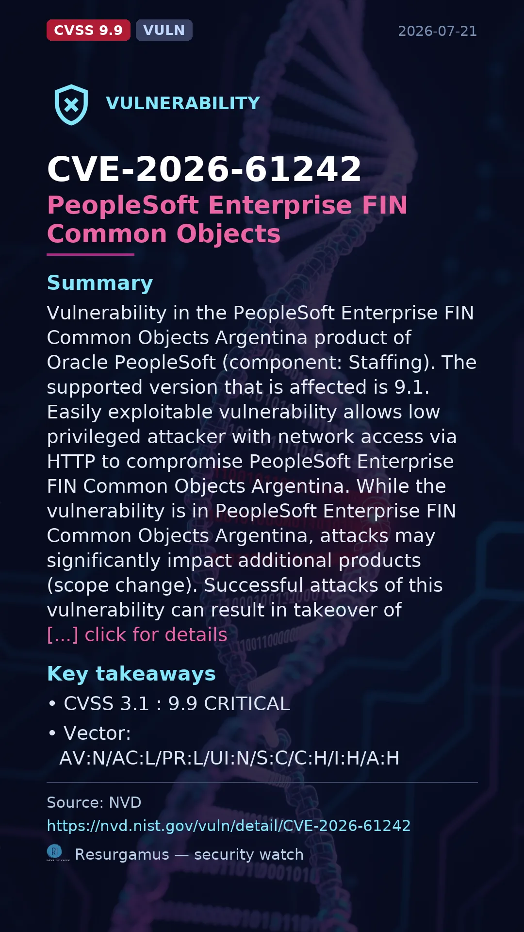 CVE-2026-61242 PeopleSoft Enterprise FIN Common Objects Vulnerability