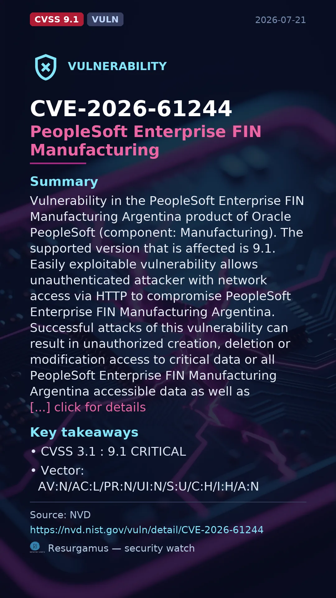 CVE-2026-61244 PeopleSoft Enterprise FIN Manufacturing  Vulnerability