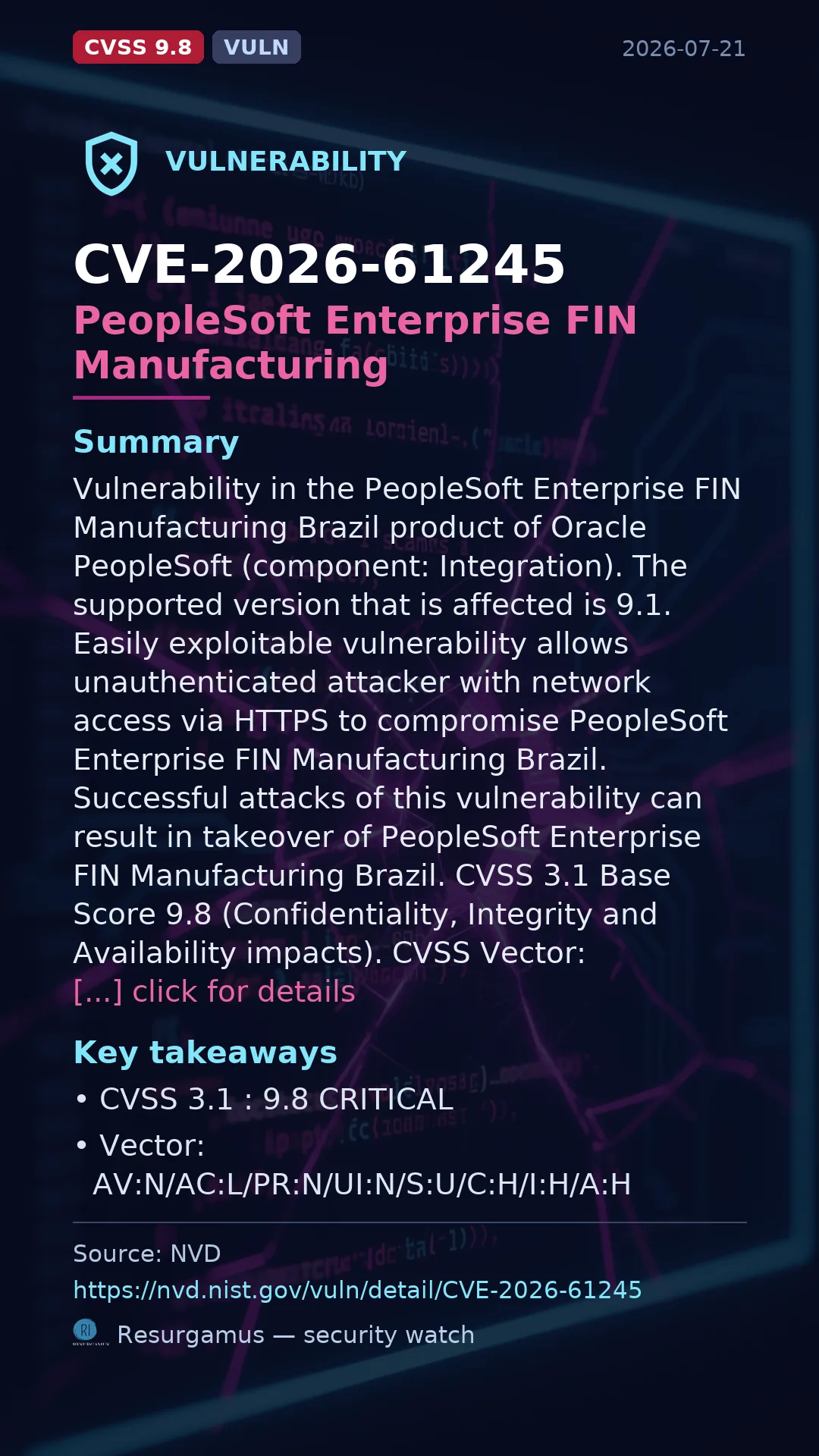 CVE-2026-61245 PeopleSoft Enterprise FIN Manufacturing  Vulnerability