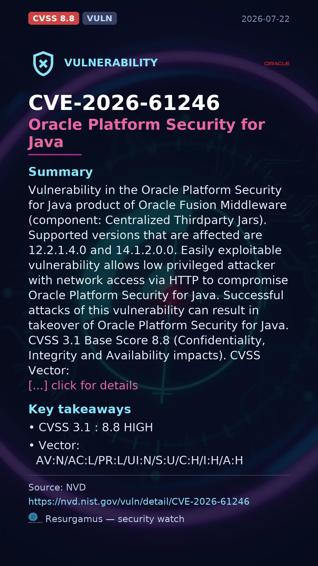 CVE-2026-61246 Oracle Platform Security for Java Vulnerability