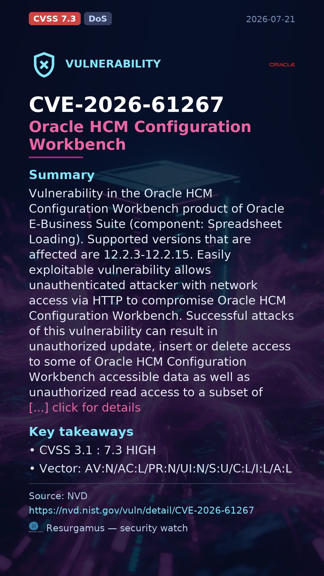 CVE-2026-61267 Oracle HCM Configuration Workbench Vulnerability