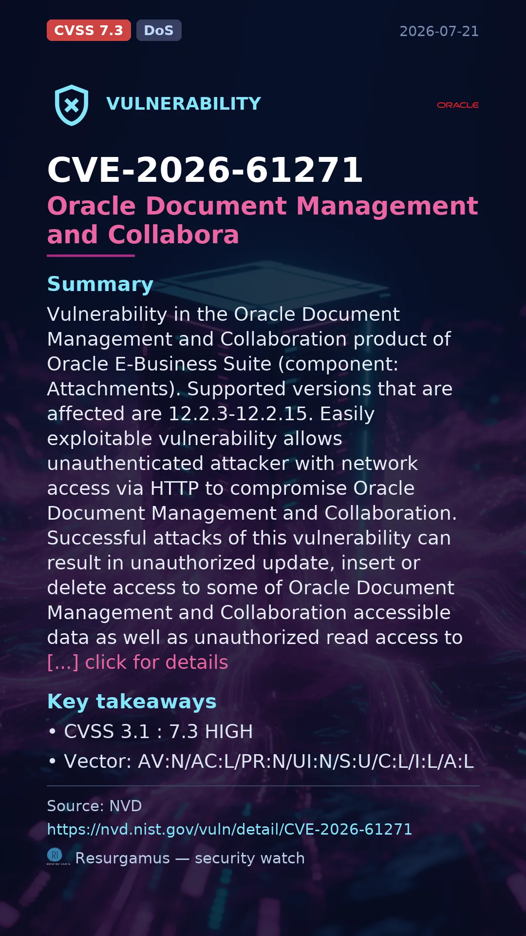 CVE-2026-61271 Oracle Document Management and Collabora Vulnerability