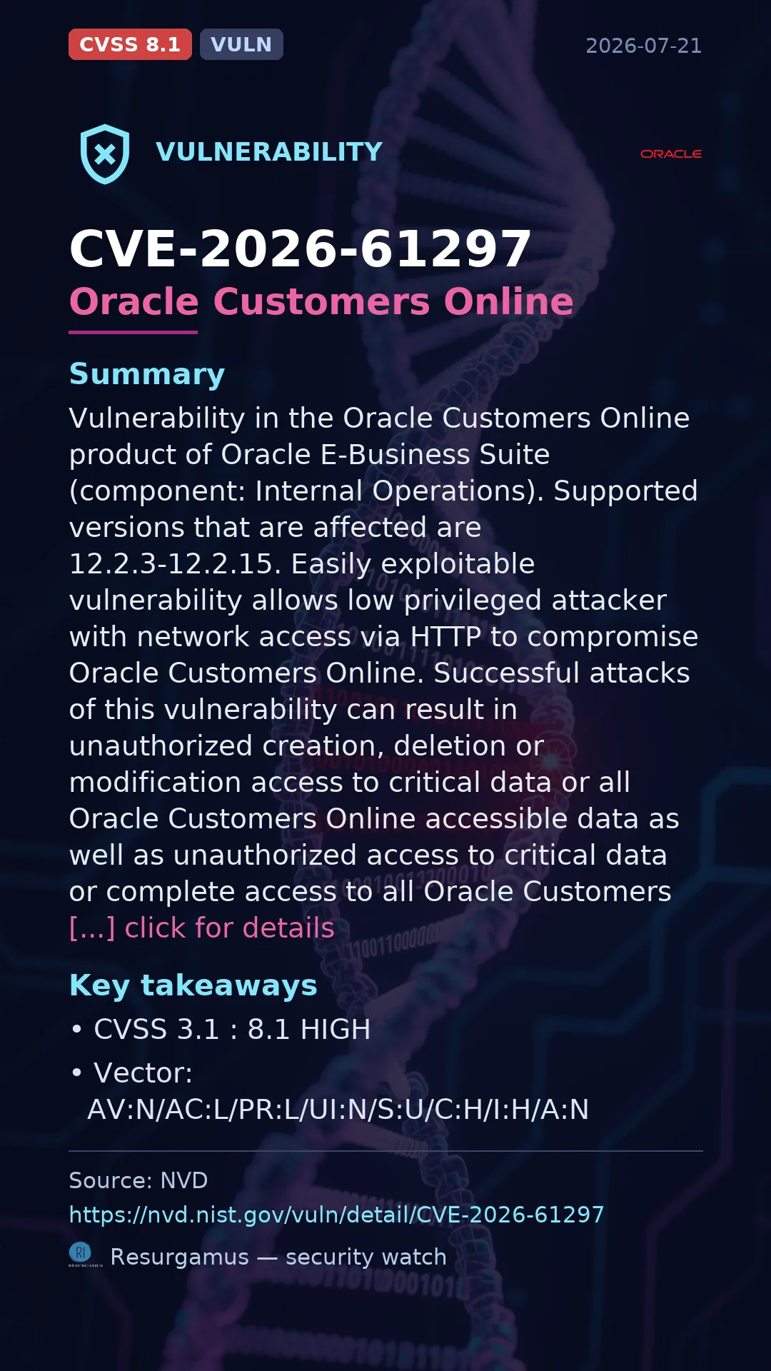 CVE-2026-61297 Oracle Customers Online Vulnerability