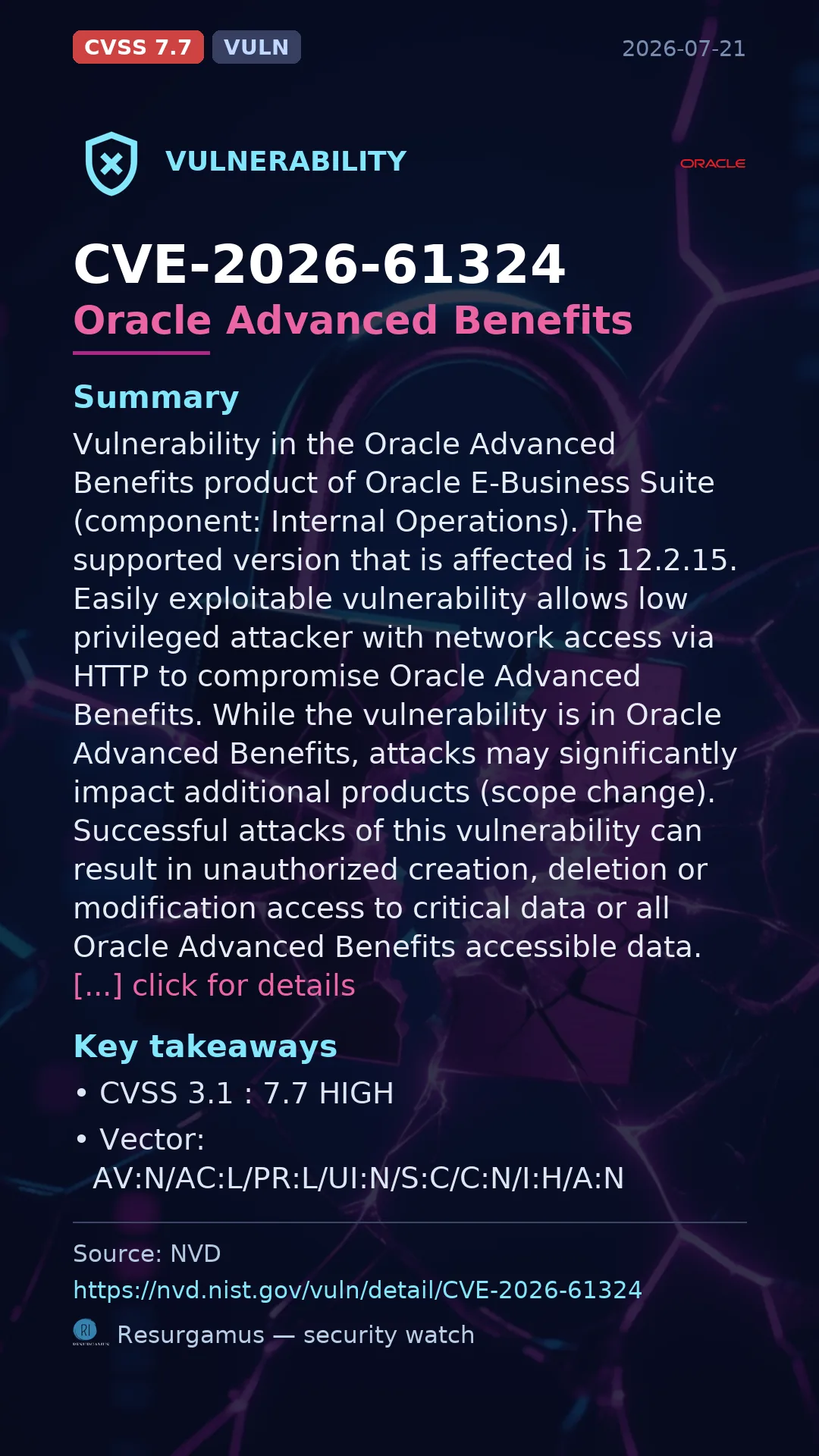 CVE-2026-61324 Oracle Advanced Benefits Vulnerability