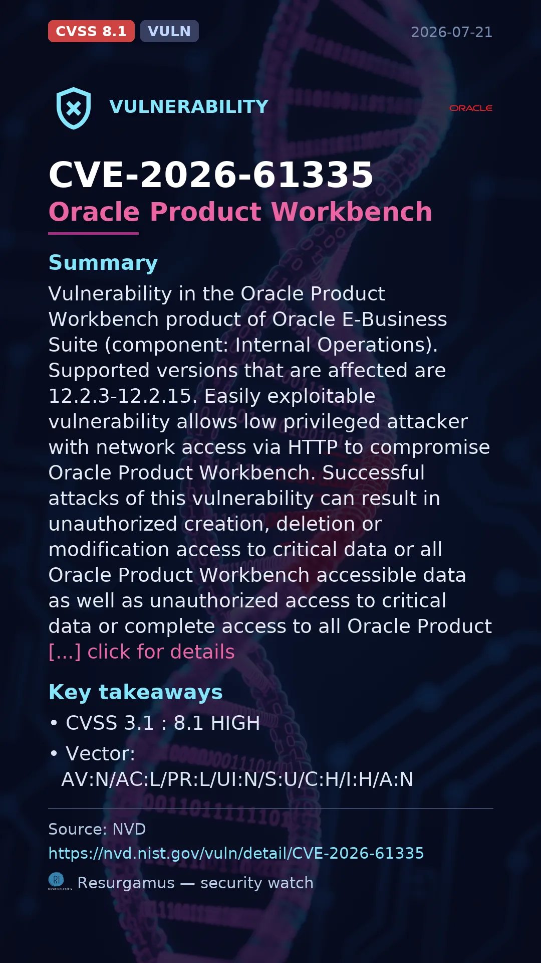 CVE-2026-61335 Oracle Product Workbench Vulnerability