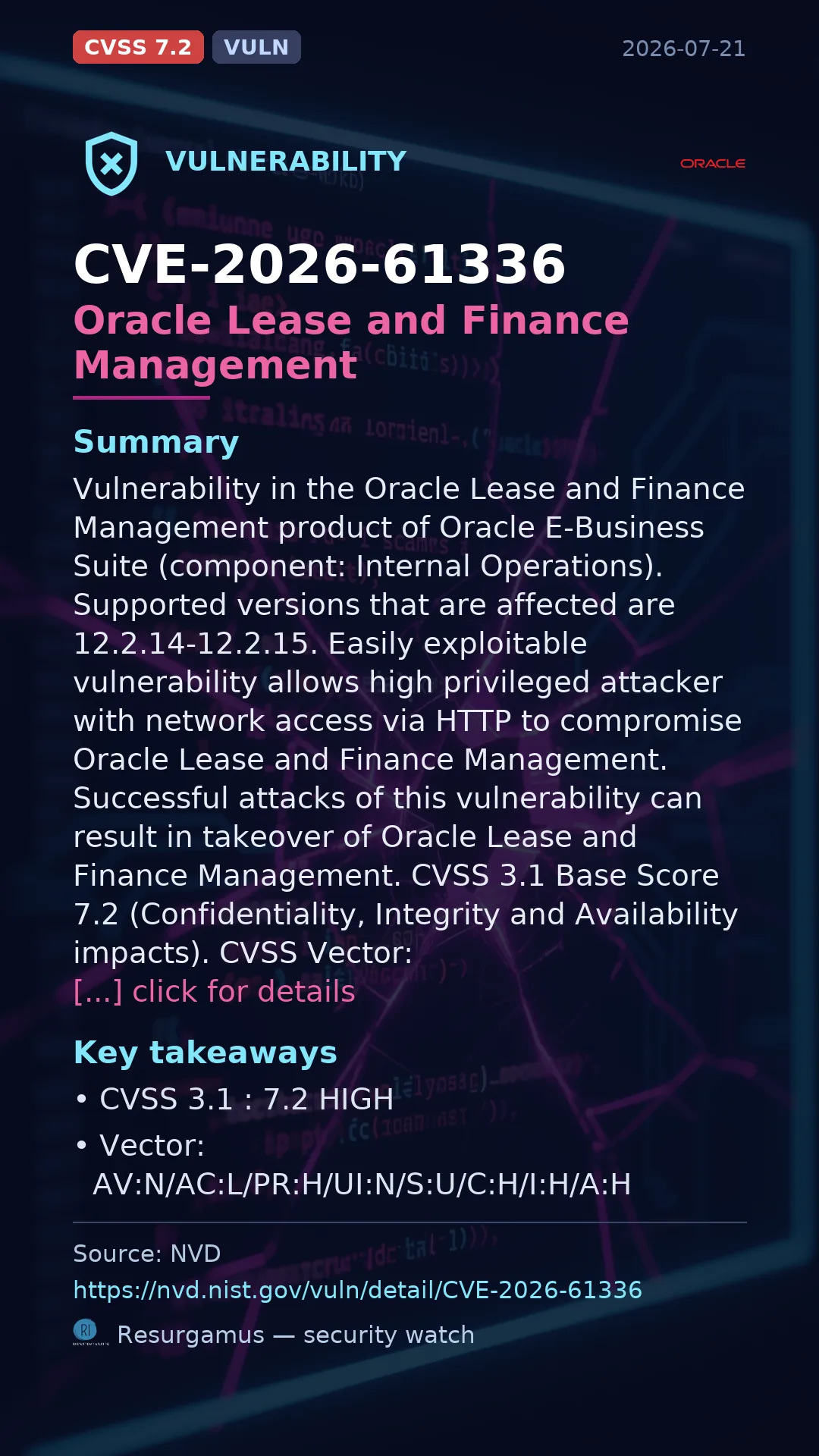 CVE-2026-61336 Oracle Lease and Finance Management Vulnerability