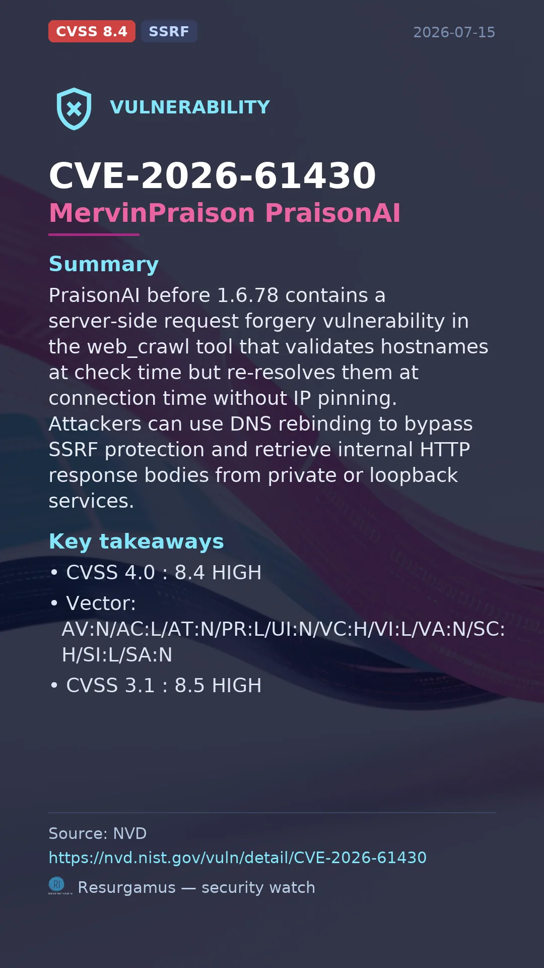 CVE-2026-61430 MervinPraison PraisonAI Vulnerability