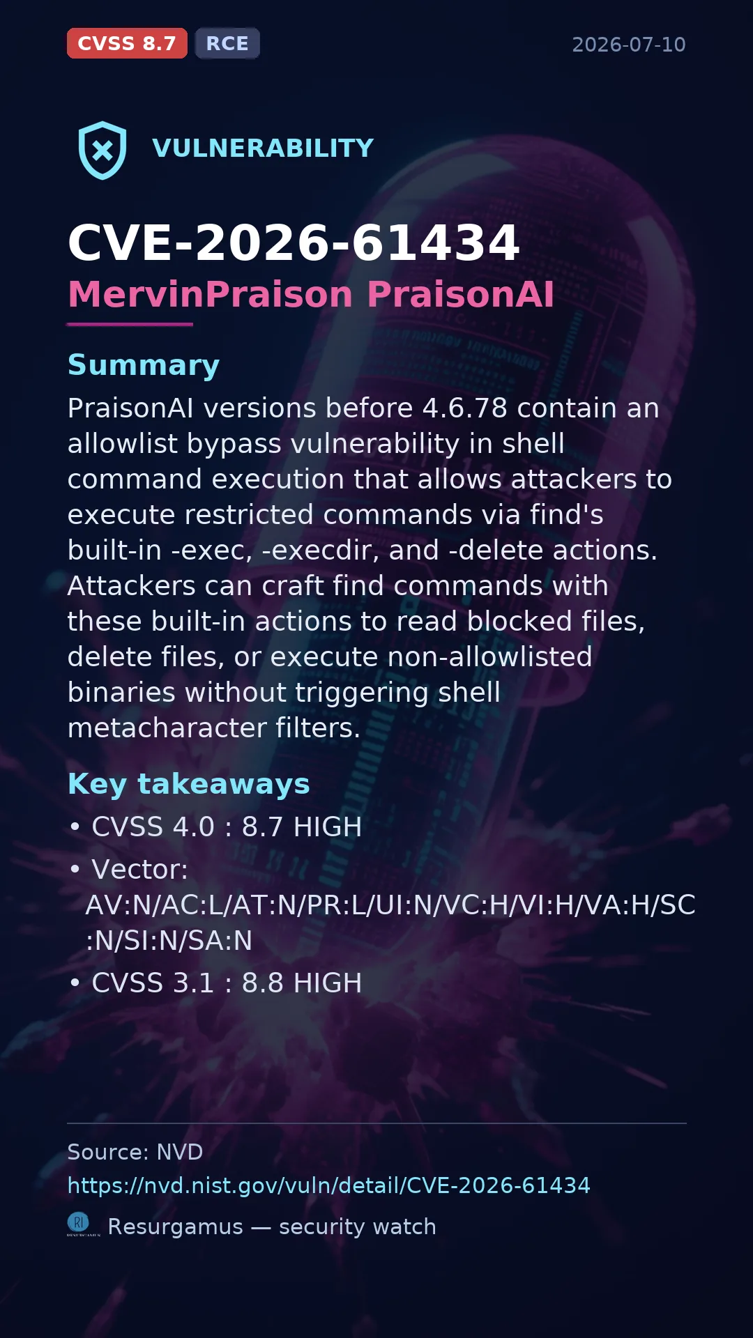 CVE-2026-61434 MervinPraison PraisonAI Vulnerability
