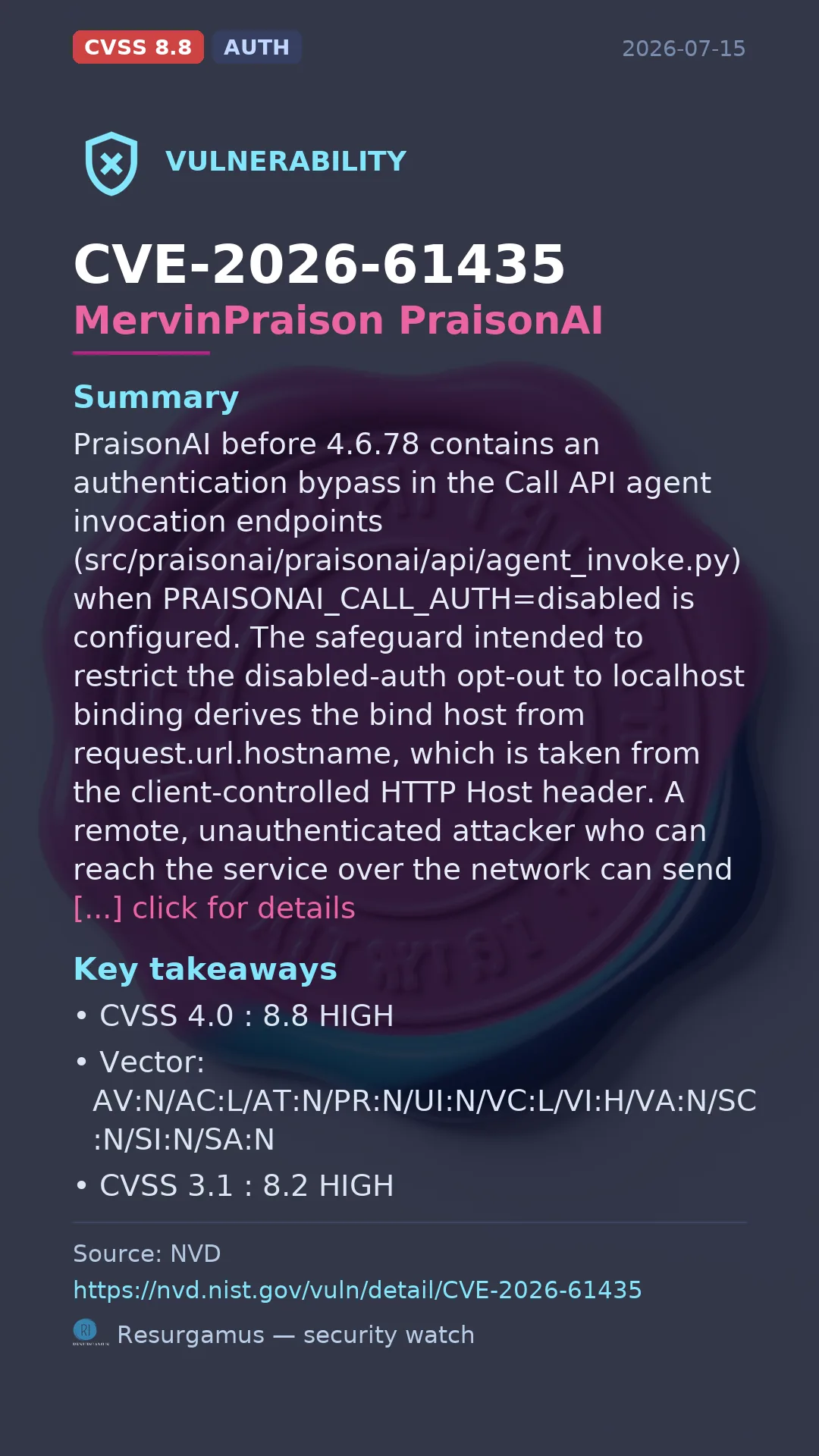 CVE-2026-61435 MervinPraison PraisonAI Vulnerability