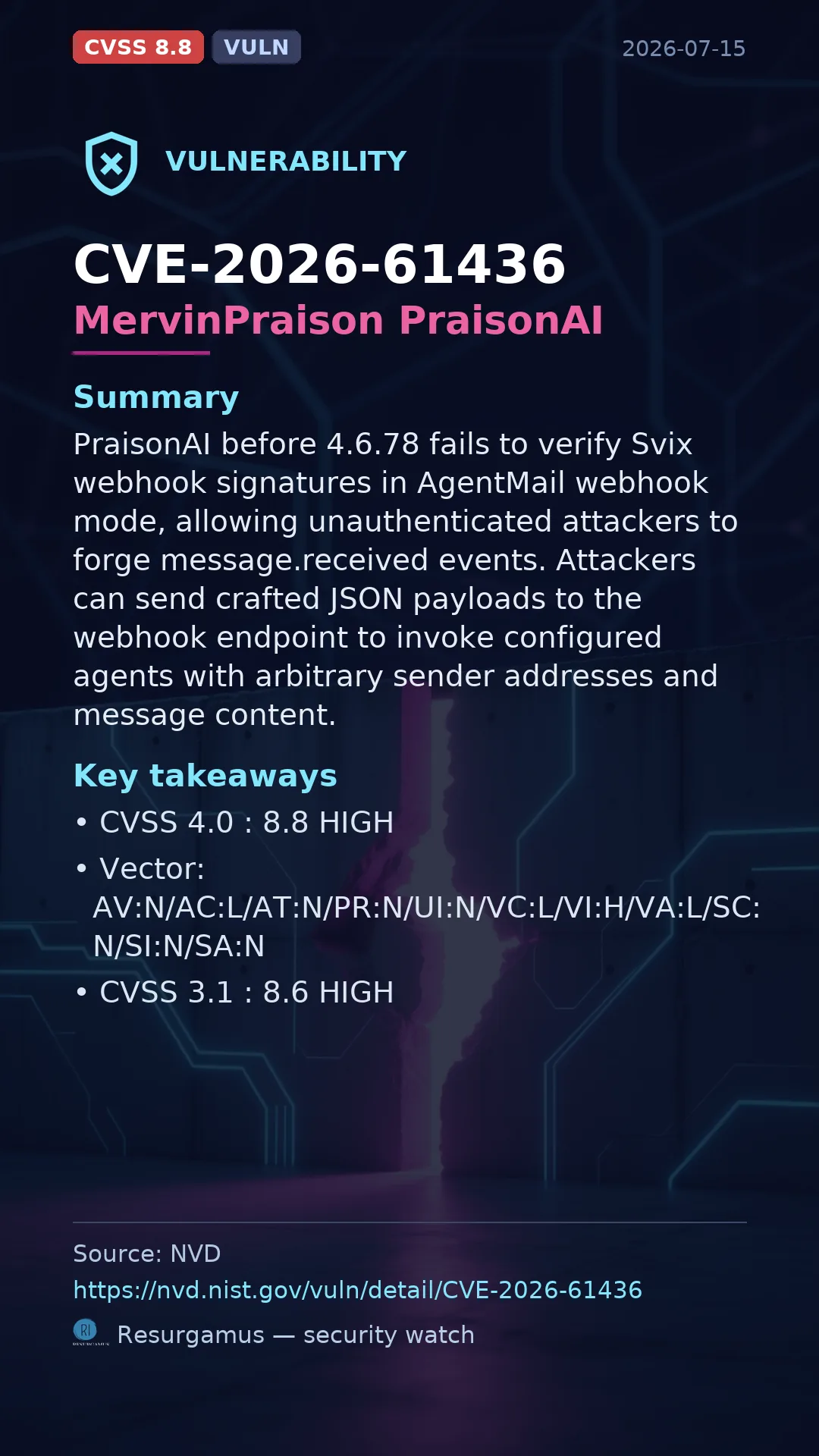 CVE-2026-61436 MervinPraison PraisonAI Vulnerability
