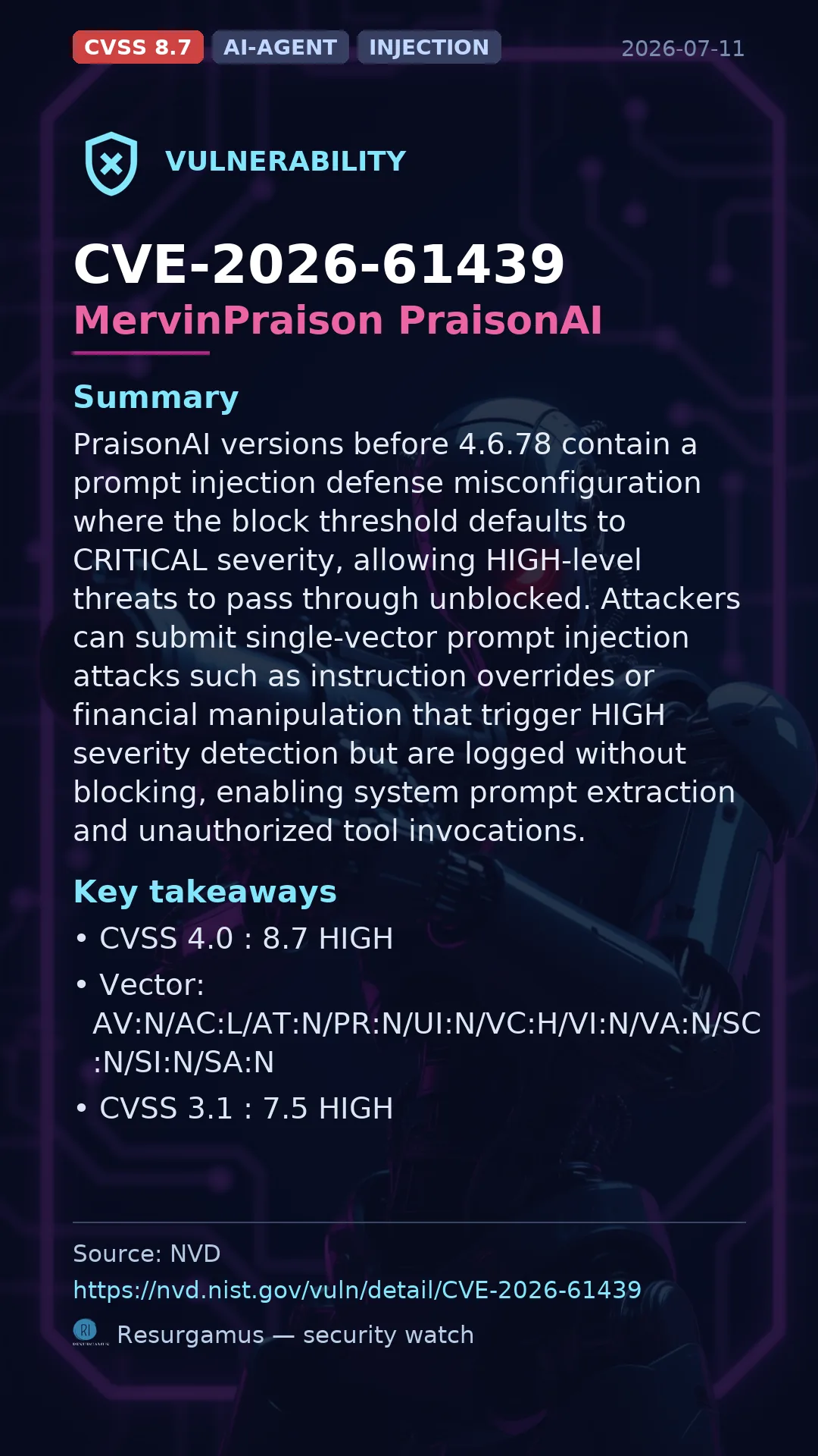 CVE-2026-61439 MervinPraison PraisonAI Vulnerability