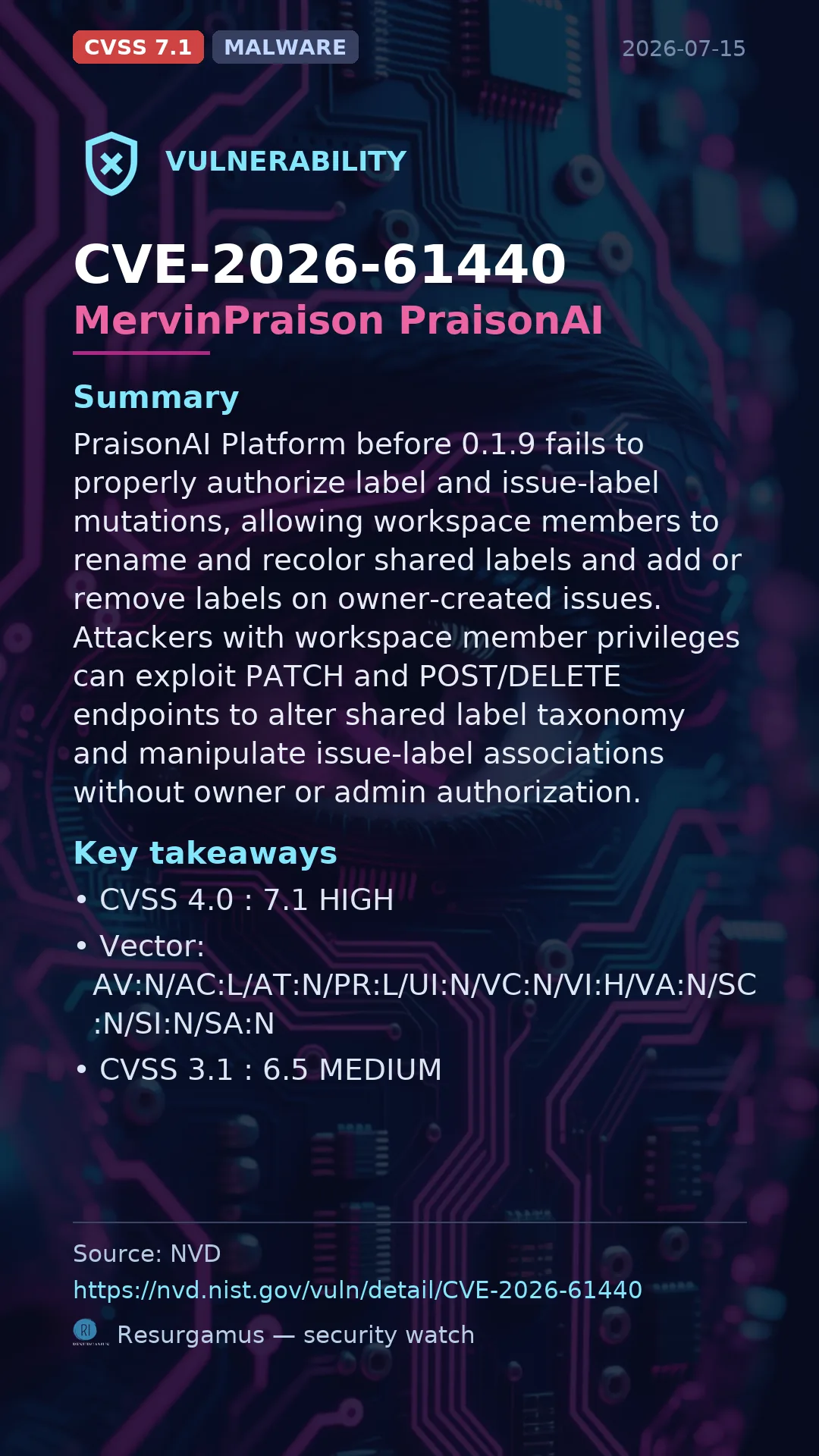 CVE-2026-61440 MervinPraison PraisonAI Vulnerability
